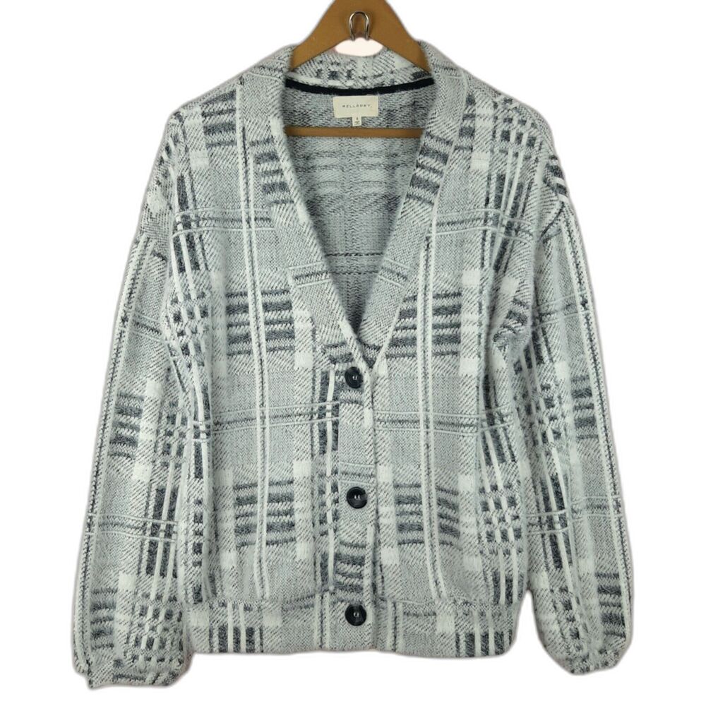 Mello Day Women Super Soft Cardigan Sweater Long Sleeve Fuzzy Knit Plaid Size S